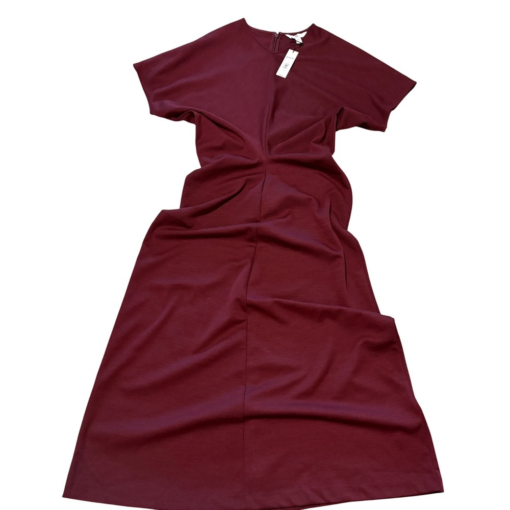 Banana Republic Burgundy Wool Blend V-Neck Ruched Maxi Dress XS 535968-01-1